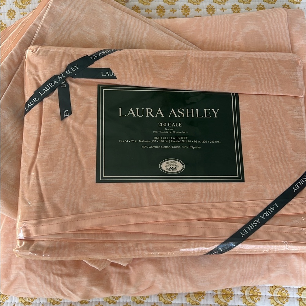 Laura Ashley pink peach Moire print full sheet set